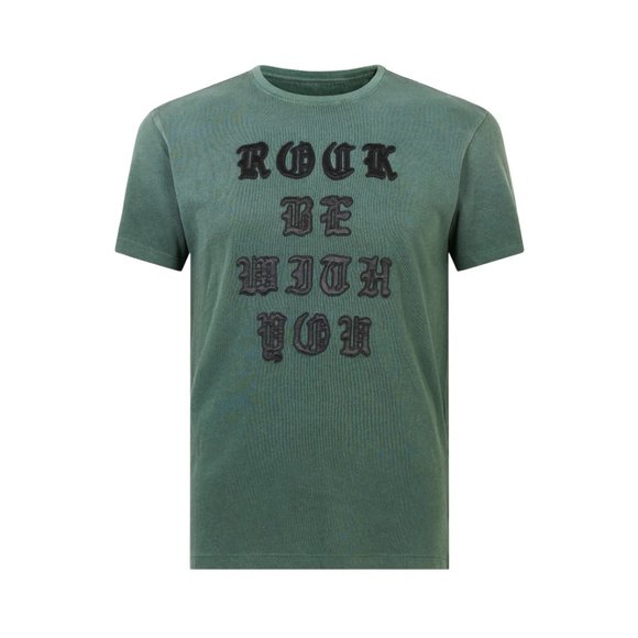 John Varvatos Men's Rock Be With You Gothic Applique Graphic T-Shirt Dark Moss - Picture 4 of 5